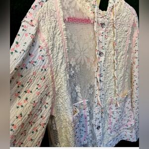 POL NEW Satiny Lacey Crochet Flower Hoodie  Jacket